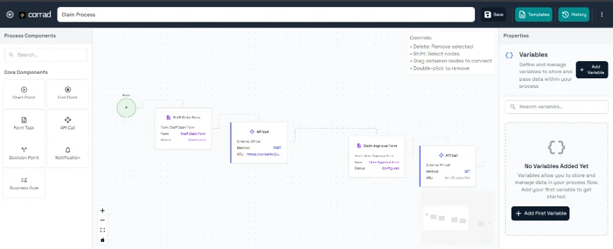 CORRAD Business Process workflow screen